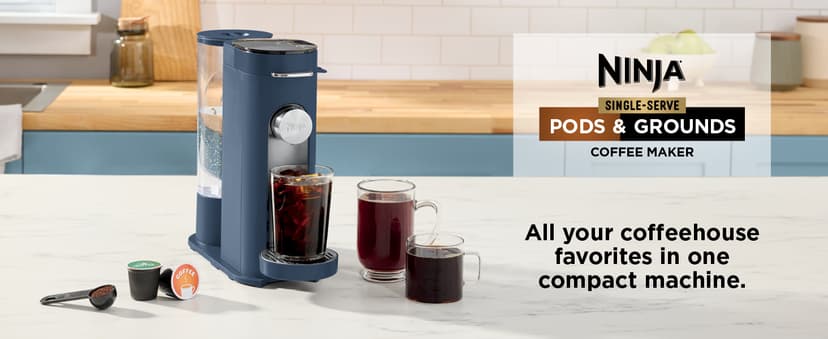 Ninja Pods & Grounds Single-Serve Coffee Maker, K-Cup Pod Compatible, 56-oz. Reservoir, 6-oz. Cup to 24-oz. Travel Mug Brew Sizes, Iced Coffee Maker, Navy, PB041NV