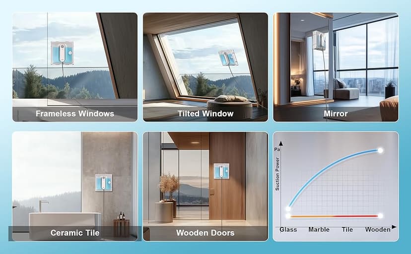 Auto Window Cleaning Robot W9 with 4 Water Spray, Upgraded 3 Pressure Compartments, 3800Pa Suction Power, Anti-Falling and Edge Detection Sensors, for High-Rise Windows, Tiles and Glass