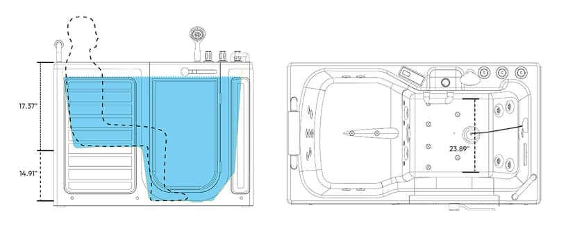 Empava Walk-In Tub, Japanese Soaking Bath, Right Outward Door, Low Threshold, Slip-Resistant, Built-in Seat, Fast Drain, Handrails, Easy Access for Seniors & Mobility-Impaired,54"