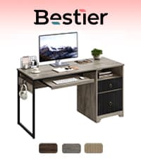 Bestier 55 Inch Computer Desk with Keyboard Tray, Modern Office Desk with Storage, Wood Writing Desk with File Drawer, Fluted Panel & 2 Hooks for Home Office & Studio, Natural Oak