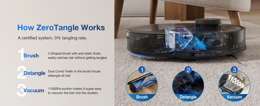 ECOVACS DEEBOT T30S Combo Robot Vacuum and Mop, All in One Cleaning Hub, 11000Pa, ZeroTangle Technology, TruEdge Adaptive Edge, Dual Self-Emptying, Hot Water Washing