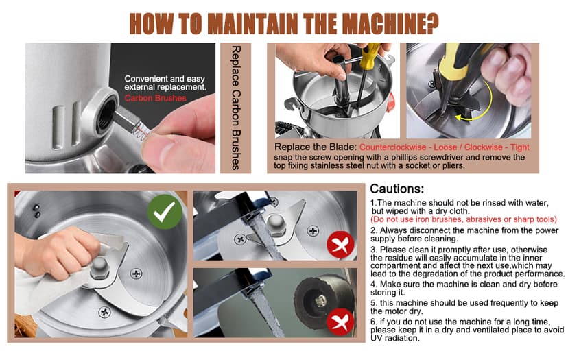 Electric Grain Grinder Mill 1000g High-speed Spice Herb Mill Commercial Powder Machine for Dry Cereals Grain Herb Spice Coffee Corn Bean CE approved (1000g Stand Type)