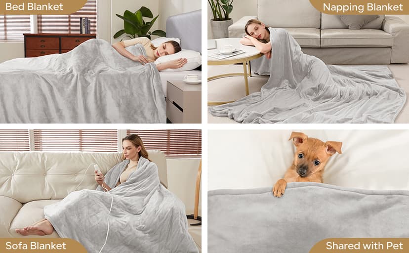 Electric Heated Blanket Queen Size with 6 Levels & 8h Auto Off, Ultra Soft Flannel Full Body Heating Blanket, Machine Washable, Warm Gray, 84" x 90"