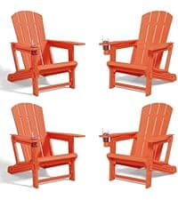 Adirondack Chair Set of 6, HDPE Plastic Adirondack Chairs, All Weather Fire Pit Chairs with Cup Holder, Outdoor Lawn Chair for Patio, Garden, Backyard, Grey