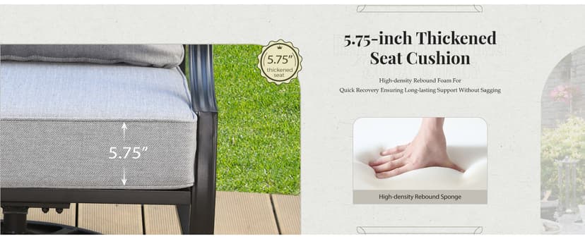 Patio Furniture Set 7 pcs, Outdoor Patio Furniture, 3-Seat Sofa, 2 Single Chairs, 2 Swivel Chairs, 2 Ottomans and 5.75" Extra Thick Cushion, Patio Conversation Set for Backyard Deck,Grey