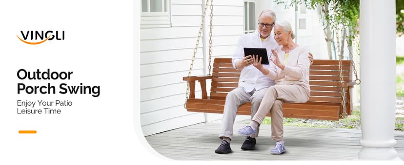 VINGLI Upgraded Patio Wooden Porch Swing for Courtyard & Garden, Heavy Duty 880 LBS Swing Chair Bench with Hanging Chains for Outdoors (Brown, 5 FT)