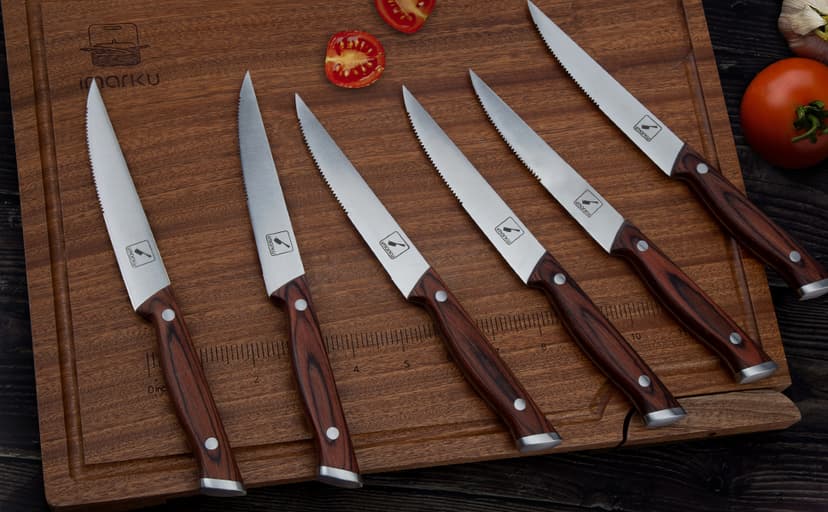 imarku Steak Knives Set of 6, Japanese HC Steel Premium Serrated Steak Knife Set with Ergonomic Handle and Gift Box, Home Essential, Best Birthday Gifts for Women and Men