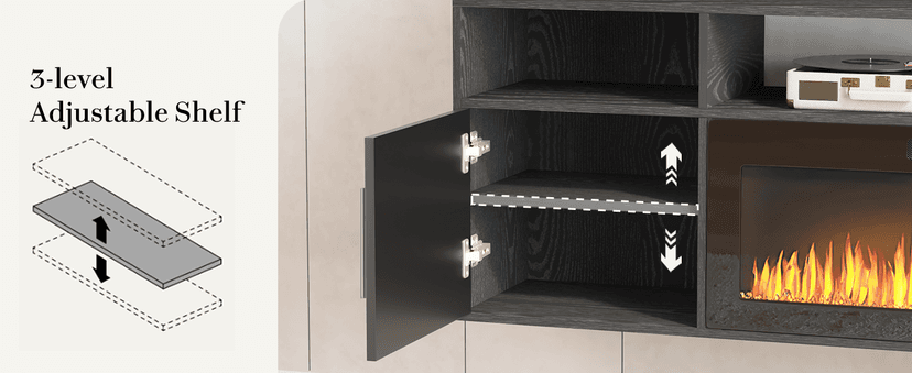 PUKAMI 70" Floating TV Stand with 36" Electric Fireplace,Wall Mounted Fireplace Entertainment Center with LED Lights and Highlight Storage Cabinet for TVs up to 80", for Living Room (Black)