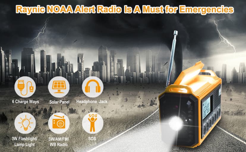 Raynic Emergency Radio, 5000mAh/18500mWh Weather Radio, Solar Hand Crank Radio with AM/FM/SW/NOAA Alert, Cell Phone Charger, Headphone Jack, Flashlight and SOS Siren