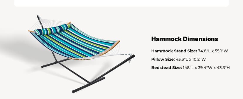 SUPERJARE Hammock with Stand, 2 Person Heavy Duty Hammock with Padded Cotton, Detachable Pillow & Strong Curved-Bar & Portable Carrying Bag, Perfect for Outdoor & Indoor - Dark Cyan