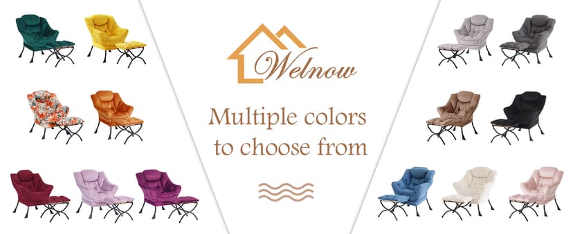 Welnow Lazy Chair with Ottoman, Modern Lounge Accent Chair with Armrests and a Side Pocket, Leisure Sofa Armchair, Reading Armchair with Footrest for Small Space, Plush Grey