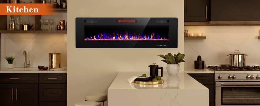 60" Electric Fireplace in-Wall Recessed and Wall Mounted 1500W Fireplace Heater and Linear Fireplace with Timer/Multicolor Flames/Touch Screen/Remote Control