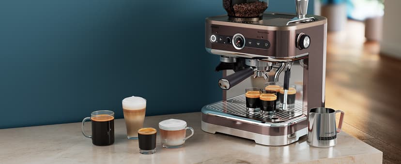 PHILIPS Barista Brew Semi Automatic Espresso Machine - Single & Double Espresso + Americano Button, 280g Dual Bean Container, Intuitive Guidance, Calibrated Tamping, Metal Cappuccino (PSA3228/41)