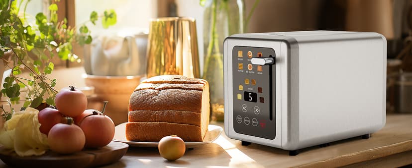 Touch screen Toaster 2 slice,Stainless Steel Digital Timer Toasters with Sound Function,6 Bread Types & 6 Shade Settings,Smart Extra Wide Slots Toaster with Bagel,Defrost Functions