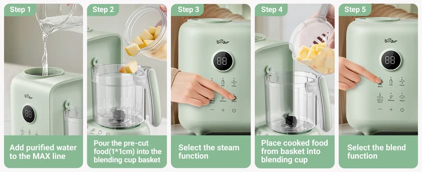Bear 2025 Baby Food Maker with Two Layer Steam Baskets, Multifunction Baby Food Processor Steamer Puree Blender, Baby Food Mill with Bottle Warming Sterili-zing Auto Cleaning Function, BPA-Free