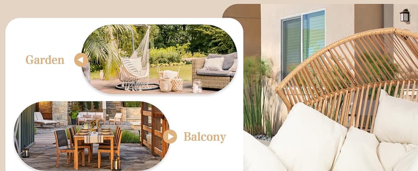 Vongrasig Wicker Egg Chair PE Rattan Rocking Chair with Cushion, Oversized Patio Lounge Rocker Chair for Outdoor, Indoor, Balcony, Backyard, Garden, Beige