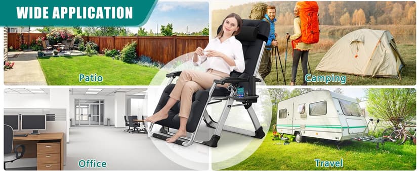 Zero Gravity Chair, Lawn Recliner, Reclining Patio Lounger Chair, Folding Portable Chaise with Detachable Soft Cushion, Cup Holder, Headrest