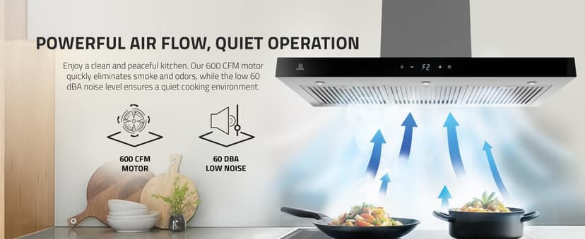 ANZZI Wall Mount Range Hood 600 CFM Gesture Sensing & Touch Control Panel Stainless Steel Wall Mount and 2 LED Lights Range Hood (30 inch)