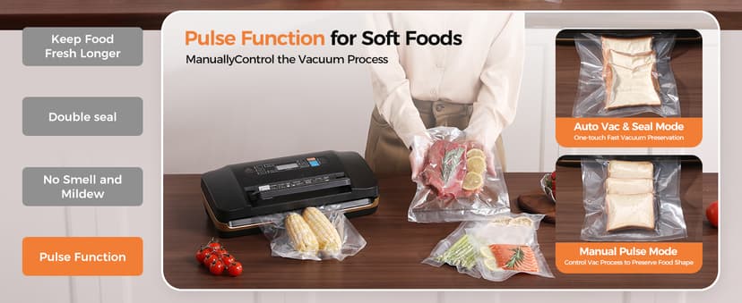 95kpa Vacuum Sealer Machine,Commercial Full Automatic Food Sealer,10-in-1 Sealing System with Double Heat Seal,Bags Storage, Easy-Lock Handle,Build-in Cutter,1 Bag Rolls and 10 pcs Pre-cut Bags