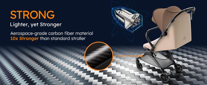 Lightweight Baby Strollers for Airplane, Ultra-Compact Travel Stroller, Light & Strong Portable Toddler Stroller with Carbon Fiber Frame and UPF 50+ Waterproof Fabric, Only 9.9 lbs, Brown