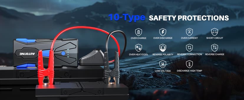 AUTOONE 6000A Car Battery Jump Starter Up to All Gas & 12L Diesel Engine, Car Battery Jumper Starter Portable 12V Jump Box with USB Output, Storage Case, LED Flashlight