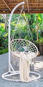Reinforced Base & Triangular Structure Hammock Stand with 2 Storage Baskets, Swing Stand with 3 Hooks Fit for Most Hanging Chair for Oudoor&Indoor (Stand Only) (Coffee)