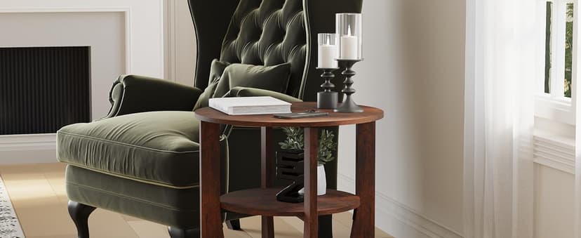 Round End Table with Storage Shelf,3 Tier Modern Side Table, Sofa Recliner Side Table,Accent Coffee Table,Nightstand for Living Room Bedroom for Small Spaces,19.7" D x 21.7" H