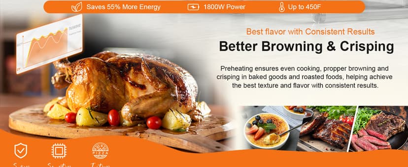 Nuwave Bravo Pro Smart 21QT Toaster Oven Air Fryer Combo, Convection Oven Countertop, 10 functions all in 1, with even & quick crisp technology, 50-450°F, 1800W, Stainless Steel