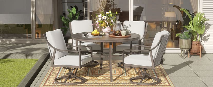 NATURAL EXPRESSIONS 5-Piece Outdoor Patio Dining Set, 4pcs Patio Swivel Rocking Chairs and 38’’ Round Dining Table with 1.65’’ Umbrella Hole