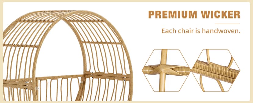 Egg Chair Outdoor Indoor, Oversized Rattan Chair with Thicken Cushion, 350LBS Capacity Wicker Patio Lounge Chair, Basket Chair for Living Room Balcony Porch Backyard, Beige