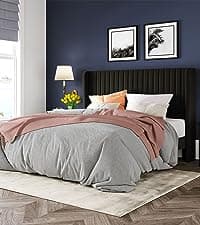 Allewie Queen Size Platform Bed Frame with Velvet Upholstered Wingback Headboard, No Box Spring Needed, Under Bed Storage Space, Strong Wooden Slats, Modern Mattress Foundation, Easy Assembly, White