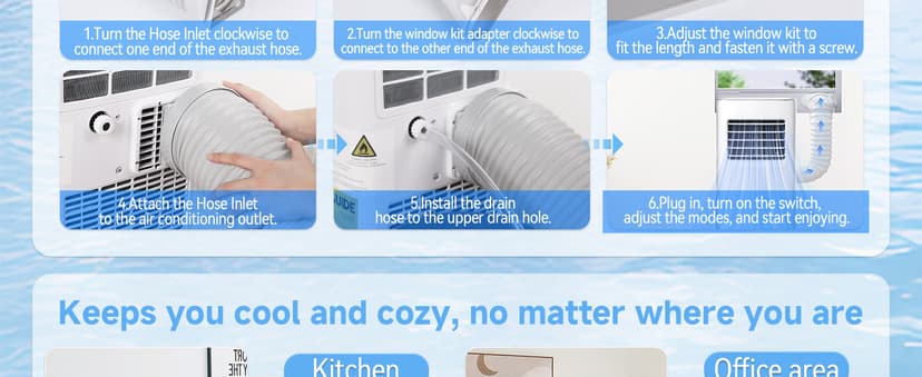 8500 BTU Portable Air Conditioners, 3-In-1 Cooling AC Unit with Fan & Dehumidifier, Air Conditioner Remote Control & Sleep Mode, Cools up to 450 sq.ft, Installation Kit for Rooms/Studios/Offices