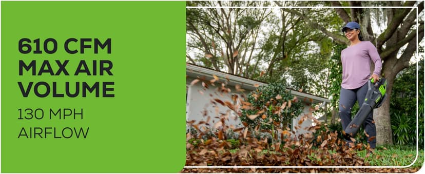 Greenworks 60V (610 CFM / 130 MPH) Cordless Leaf Blower, High Power, Lightweight & Quiet Operation for Wet Leaves, Driveways and Dense Gravel, Includes 2.5Ah Battery & 5A Rapid Charger