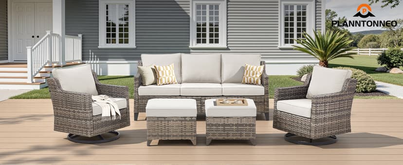 Outdoor Patio Furniture Set-5 Pieces All-Weather Wicker Outdoor Furniture with Swivel Patio Chairs Outdoor Patio Conversation Sets for Garden Porch Deck Grey/Beige