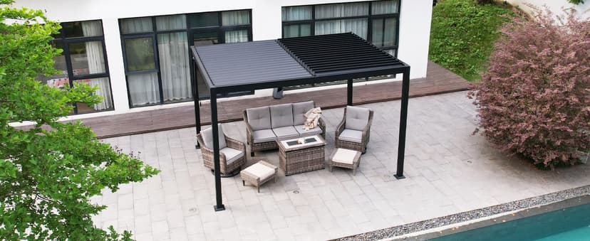 MASTERCANOPY 12’ X 16’ Louvered Pergola Outdoor Aluminum Patio Pergola with Adjustable Roof for Deck Backyard Garden (Black)