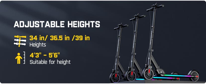 FanttikRide T9 Apex Electric Scooter for Kids 4.3-5.6 ft, 200 W Motor, LED Colorful Lights with Bluetooth Music Speaker, 7/10/12 MPH Digital Display, Adjustable Height, Foldable, Up to 40 mins