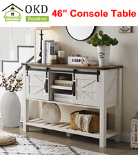 OKD Farmhouse TV Stand for 75 Inch TV with Sliding Barn Door, Rustic Wood Entertainment Center Large Media Console Cabinet Long Television Stands for 70 Inch TVs, Antique White