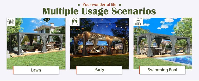 Aluminum 10x20 FT Louvered Pergola, Outdoor Pergola with Adjustable Louvered Roof Outdoor Patio Shade Cover, Waterproof & Rustproof Aluminum Gazebo for Backyard and Garden, Gray