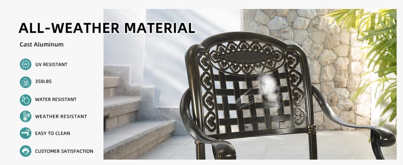 MEETWARM 9-Piece Outdoor Furniture Dining Set, All Weather Cast Aluminum Patio Garden Set with 8 Chairs,1 Oval Table, 2" Umbrella Hole, Dark Bronze