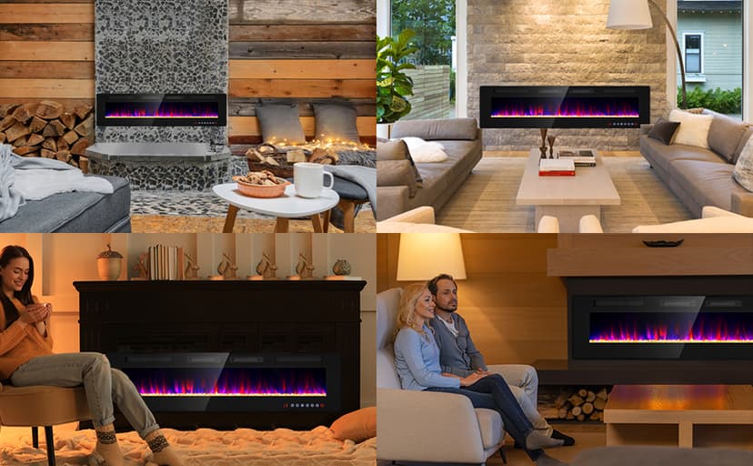Electric Fireplace-72 inch Fireplace Wall Mount/Recessed/Free Standing-Ultra Thin Wall Fireplace Electric with Remote Control, Timer, Double Heat Vent, 750w/1500w