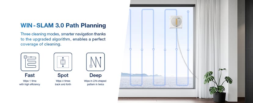 ECOVACS Winbot W1 Pro Window Cleaning Robot, Intelligent Cleaning with Dual Cross Water Spray Technology, Win SLAM 3.0 Path Planning, 2800Pa Suction Power, Edge Detection Technology, App Control,Grey