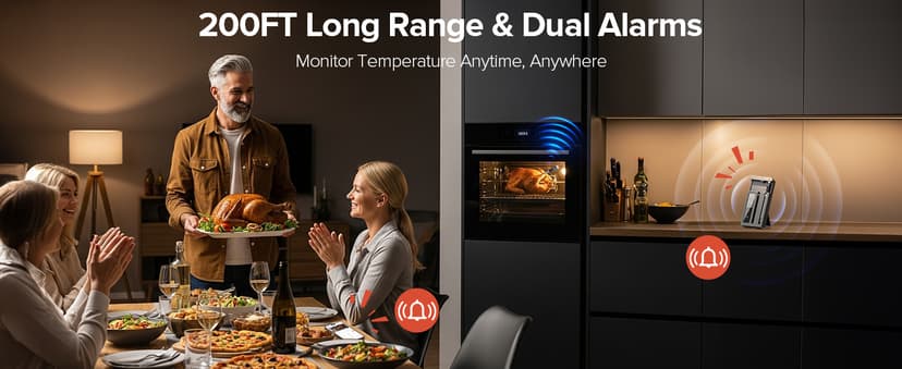 Smart Wireless Meat Thermometer with Dual Probes, Bluetooth & WiFi Combo, High Precision & Fast Response for BBQ, Grill, Smoker, Oven, Air Fryer
