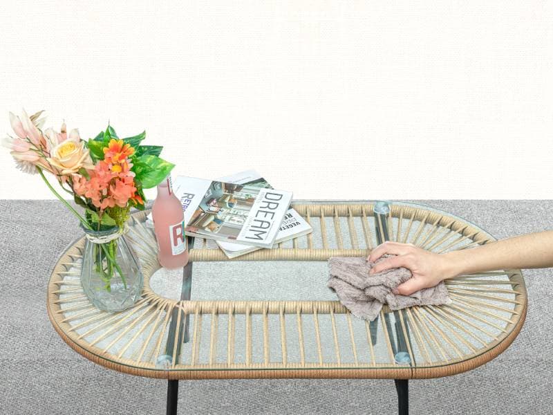 Devoko Outdoor Patio Furniture Set, Outdoor Sectional Conversation Rope Woven L-Shaped Sofa Set with Patio Table and Thick Cushions for Backyard Porch Balcony Garden, White