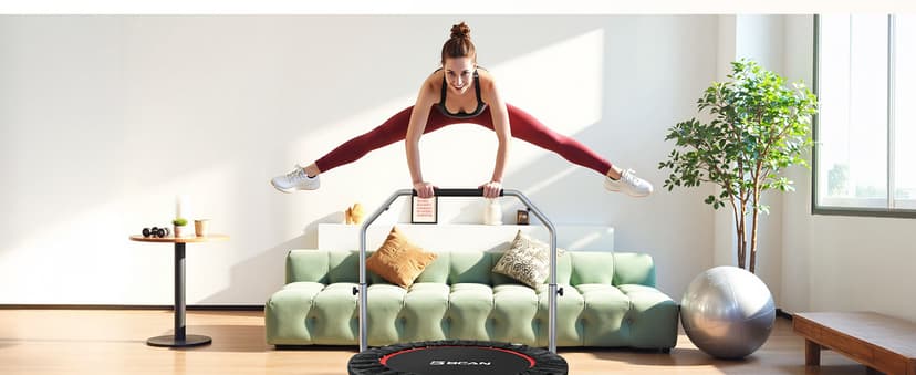BCAN 40/48" Foldable Mini Trampoline Max Load 330lbs/440lbs, Fitness Rebounder with Adjustable Foam Handle, Exercise Trampoline for Adults Indoor/Garden Workout