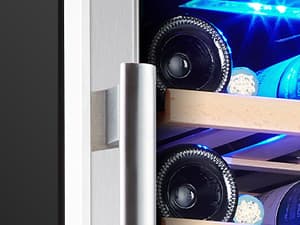 Kalamera 24 inch Wine Cooler, 46 Bottle - Dual Zone Built-in or Freestanding Fridge with Stainless Steel Reversible Glass Door, for Home, Kitchen, or Office.