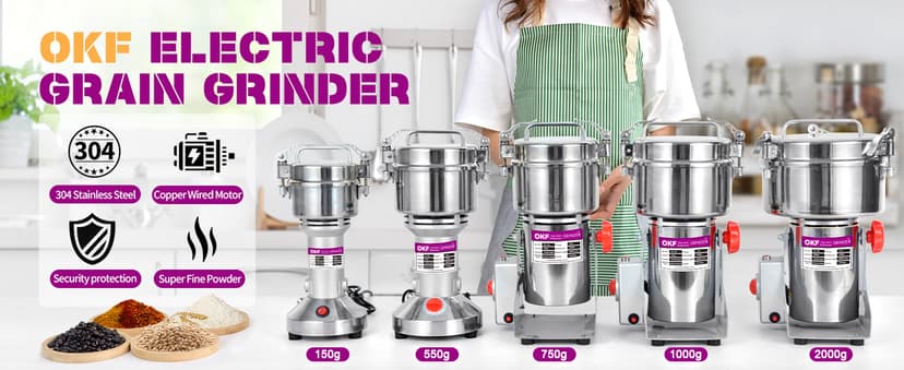 550g Grain Mill, 304 Stainless Steel Spice Grinder, 2000W High-speed Commercial Flour Mill, Superfine Flour Mill Grinder for Home, Grain Mill for Flour