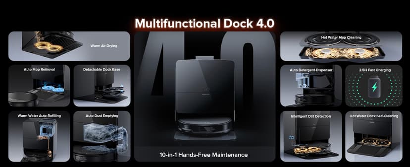 roborock Saros 10R Robot Vacuum and Mop, Powerful Suction, Zero-Tangling, 3.14’’ Ultra Slim, FlexiArm Riser Technology for Carpet & Floor, Corner & Edge Cleaning, Self-Emptying, Hot Air Drying, Black