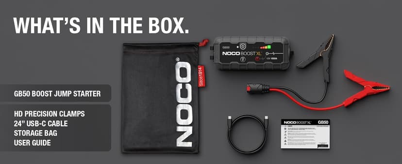 NOCO Boost GB50: 1500A UltraSafe Jump Starter – 12V Lithium Battery Booster Pack, Portable Jump Box, Power Bank & Jumper Cables - For 6.0L Gas and 3.0L Diesel Engines
