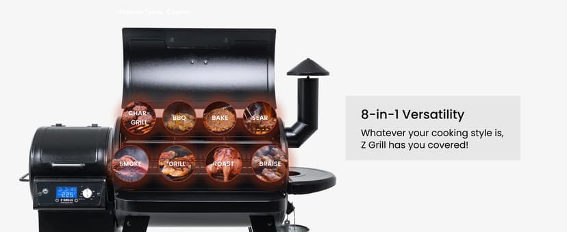 Z GRILLS ZPG-450A Wood Pellet Grill & Smoker with PID V2.1 Controller, 450 Sq in Cook Area, Meat Probe, 8 in 1 BBQ Grill Outdoor Auto Temperature Control, Black