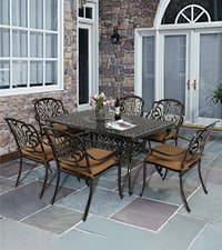 VIVIJASON 9-Piece Outdoor Furniture Dining Set, All-Weather Cast Aluminum Patio Conversation Set, Include 8 Cushioned Chairs and an Oval Table with Umbrella Hole for Balcony Lawn Garden Backyard